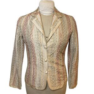 Chico’s 100% Silk 3-Button Embroidered Blazer Size S